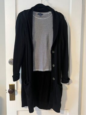 UGG Black Cable Knit Longline Cardigan Duster Button Front Cotton Cozy sizeM/L